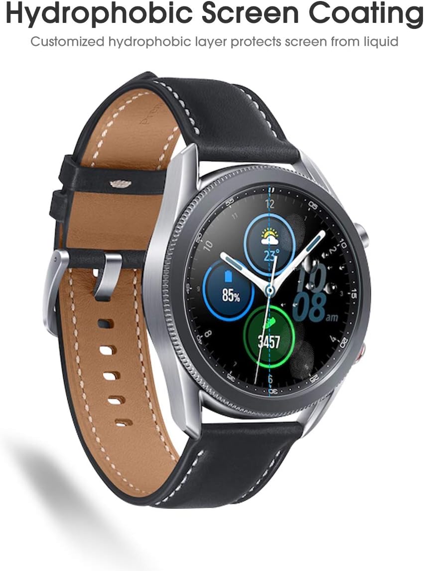 [4 Pack] OMOTON Screen Protector for Samsung Galaxy Watch 3 45mm - Tempered Glass/Bubble Free/Scratch Resistant