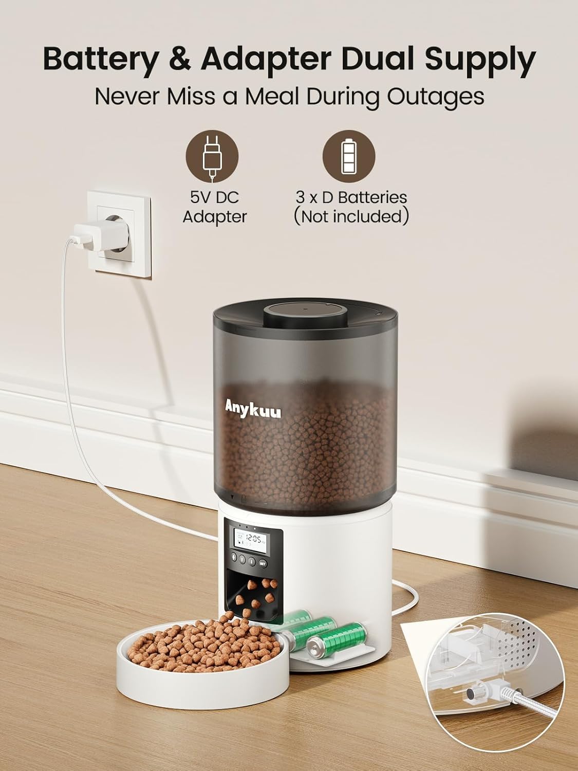 Anykuu 4L Comedero Gato Automatico Dispensador 1-6 Comidas al DíaComida Gatos y Perros con función de grabación de 10s, USB, Blanco para Pequeño/Mediano Mascota
