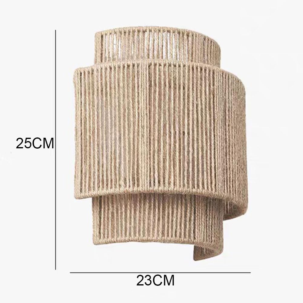 Innen Boho Wandleuchte Vintage Hanfseil Wandlampe Handgewebter Wandlicht aus Naturmaterial E27 Innen Dekoration Wandbeleuchtung Rattan Bambus für Wohnzimmer Schlafzimmer Heim Esszimmer
