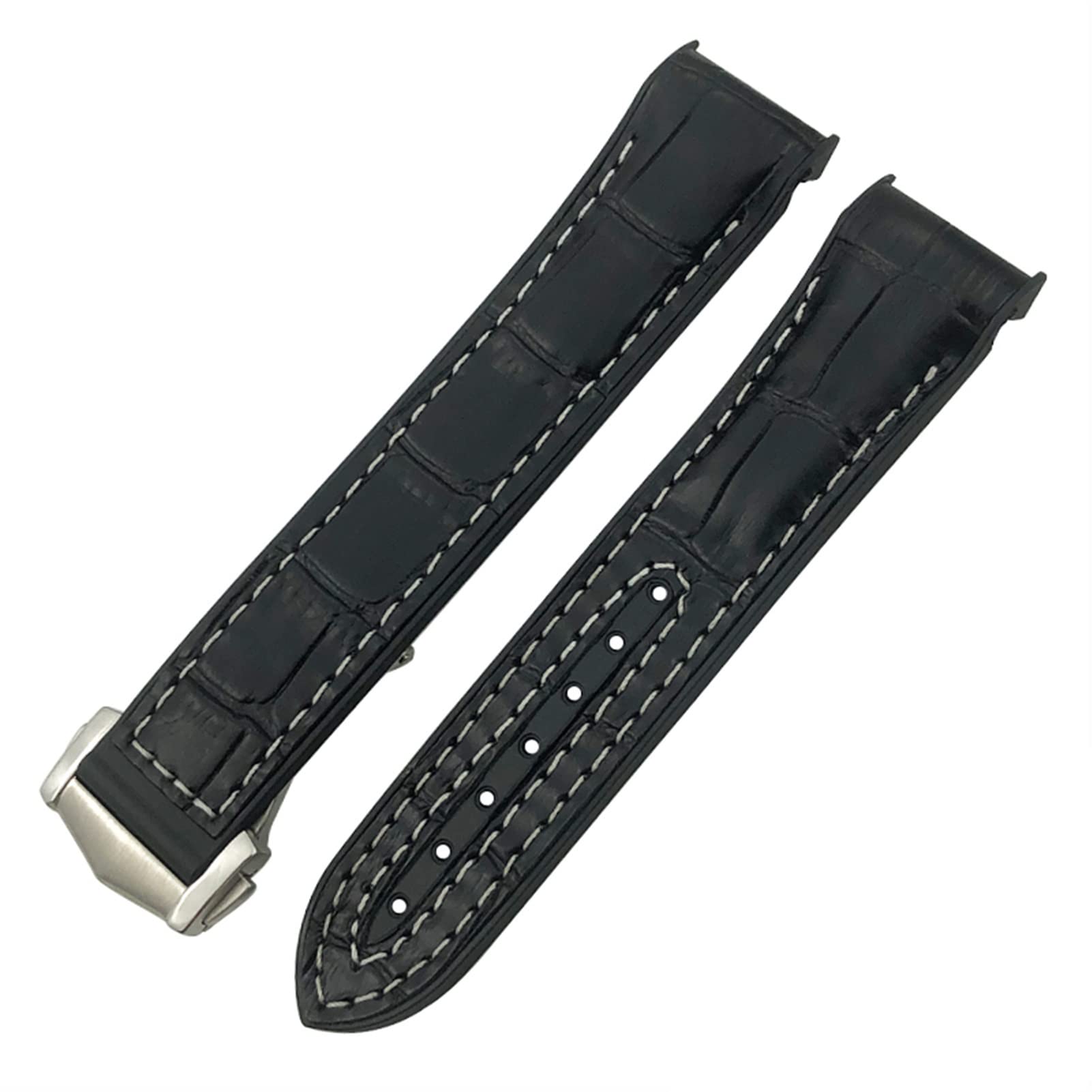 Czke Black White Leather For Omega Planet Ocean Seamaster Diver 300 Pointed Clasp Silicone Watch Strap Rubber Nylon Leather Watchband 19 20Mm 22 21Mm Watchbands (Color : Size : 20Mm)