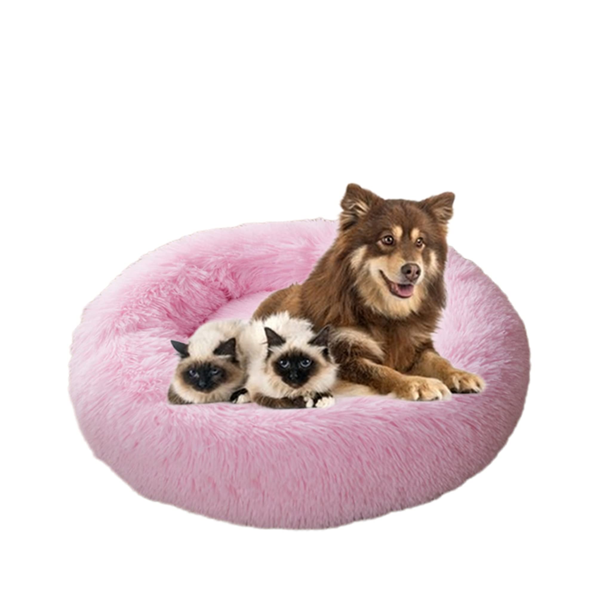 ZOCIS Calming Dog Cat Bed Fluffy Soft Round Pet Bed Donut Cuddler Puppy Beds Anti Anxiety Pet Cushion Anti-Slip Washable Dog Bed for Small/Medium/Large Dogs, Cats,110cm/43.3in,Pink