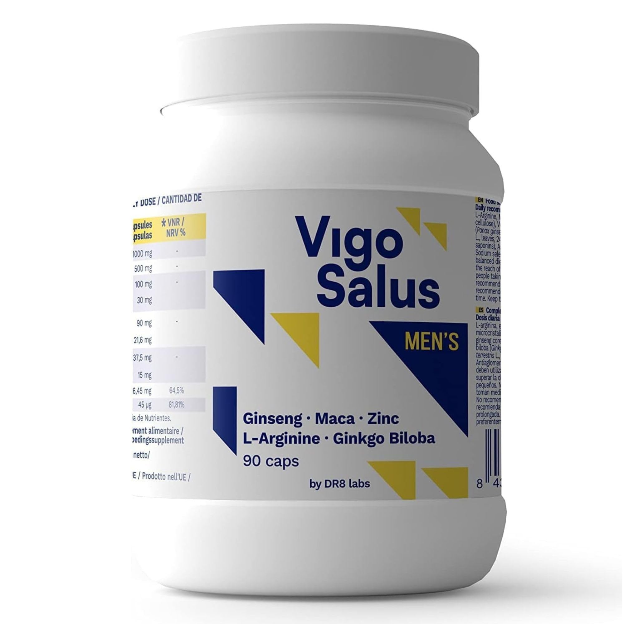 VIGOSALUS para Hombres - Dosis Alta - Más Fuerza + Duración - Maca, Tribulus Terrestris, Ginseng, L-Arginina y Ginkgo Biloba, 90 Cápsulas