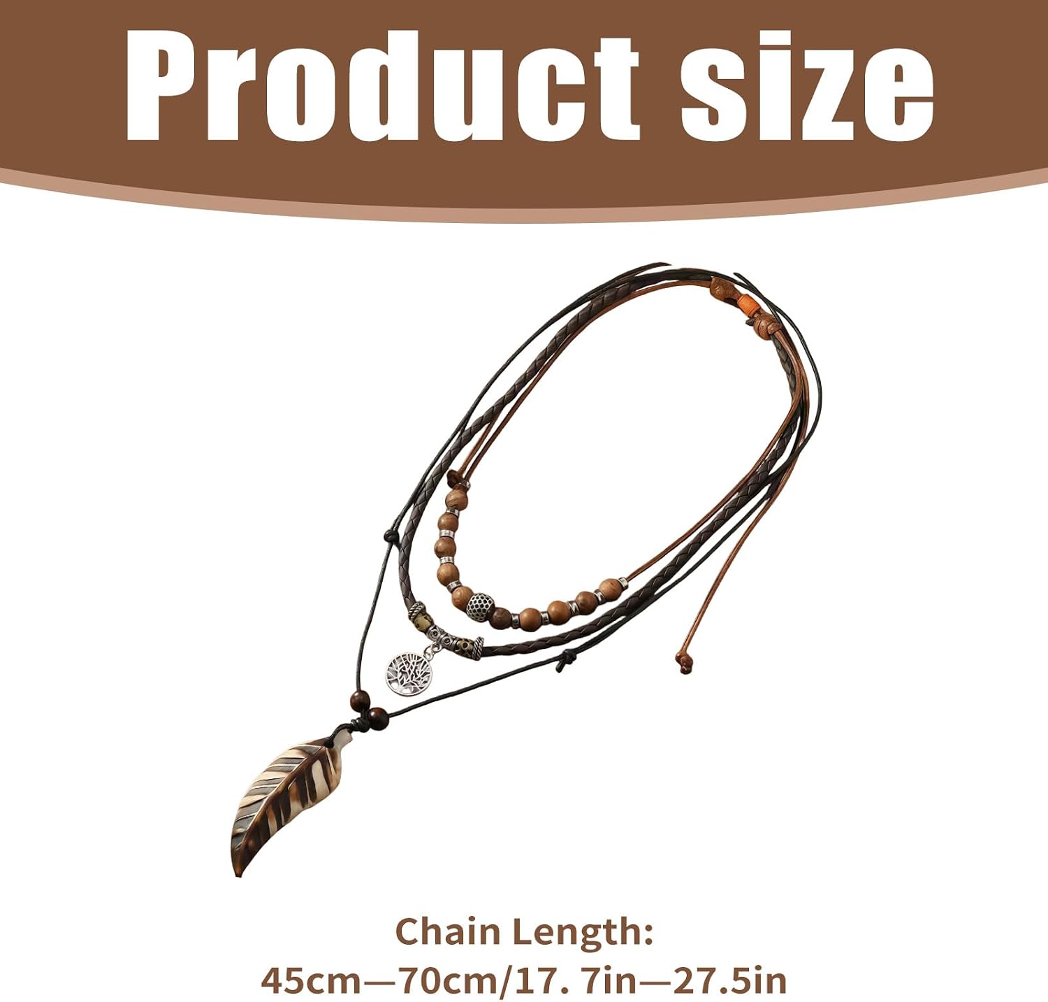 1 Set 3 Layer Boho Necklace for Ladies Trendy Chic Fashion Accessories Brown Beaded Jewelry Leaf Fishbone Pendant Layered Style Western Necklace for Ladies Boho Western Dress Outfits Daily Wear