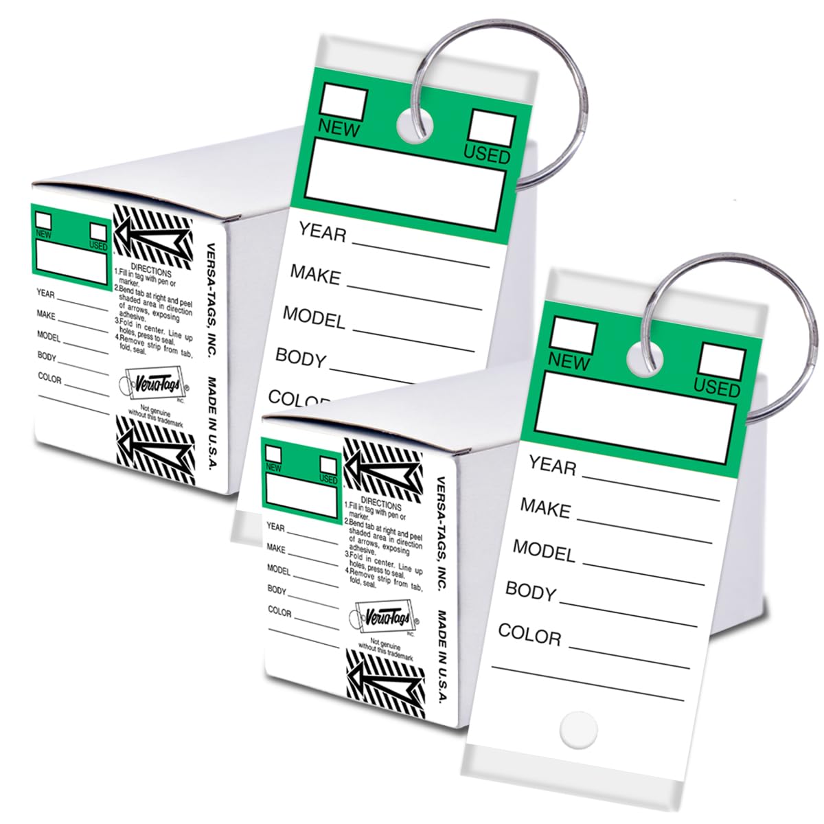 Versa-Tags 500 Key Tags, Self Protecting Poly, 1.25''x3'', Highly Resistant to Abrasion, 500 Key Tag Pack, 500 Chrome Plated Key Tag Rings Included