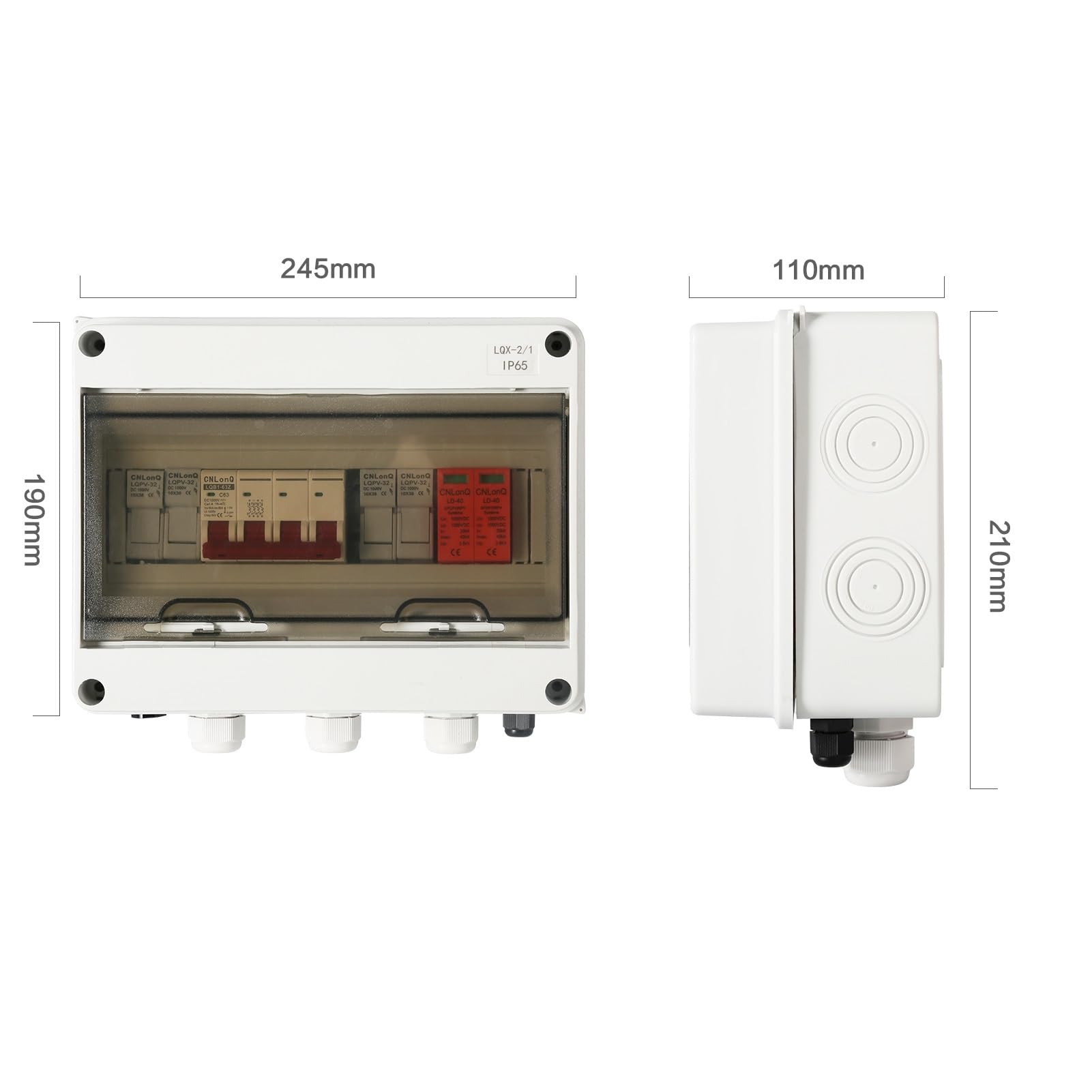 DEWIN Scatola Combinatrice Fotovoltaica,DC 1000V 63A Scatola di Collegamento Solare PV Scatola di Distribuzione Combinata con Scaricatore di Sovratensione e 30A Fusibili per Pannelli Solari Sistema