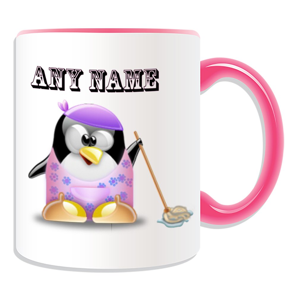 Personalised Gift - Housekeeper Mug (Penguin in Costume Design Theme, Colour Options) - Any Name/Message on Your Unique - Cleaner