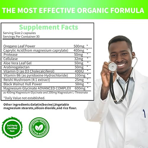 Miniatura 7 de Candida Cleanse - Soporte intestinal y colon, glicinato de magnesio 600 mg, suplemento para mujeres y hombres con malato de magnesio, vitamina D, B6