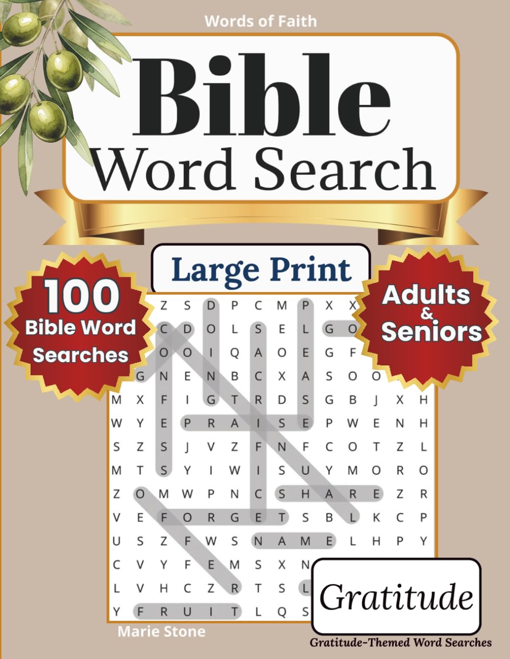 Words of Faith Bible Word Search — Gratitude: 100 Large Print Bible Word Search Puzzles for Adults | Christian Scripture Activity Book
