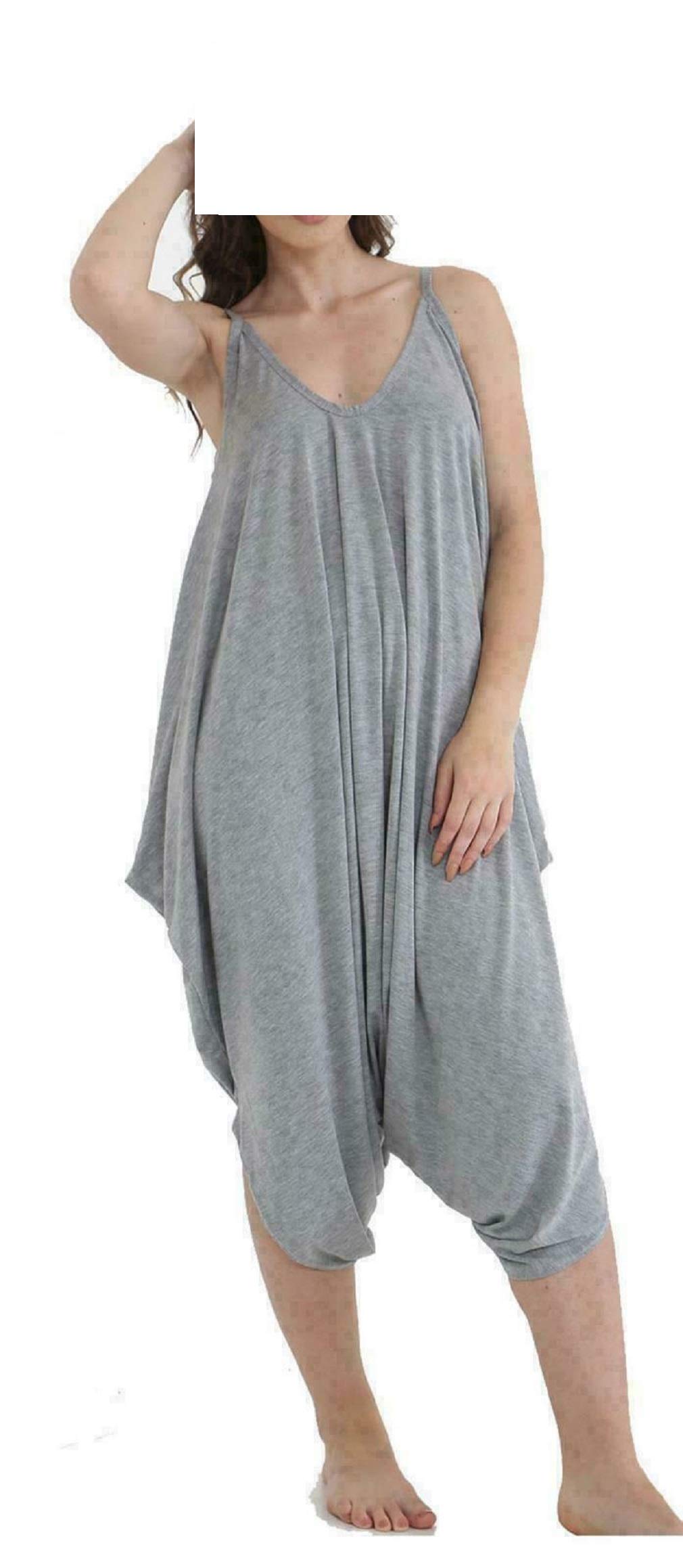 Biwtup Women's Silver/Grey Cami Lagenlook Romper Playsuit Harem Baggy Jumpsuit Dress (, Uk 24-26 Xxxl)