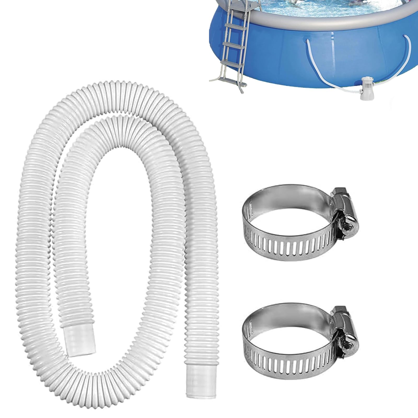 Una Manguera de Piscina de 32mm, Manguera de Repuesto para Piscinas Elevadas, Manguera de Piscina Flexible con dos Abrazaderas de Metal, Adecuada para Piscinas, Spas, Acuarios