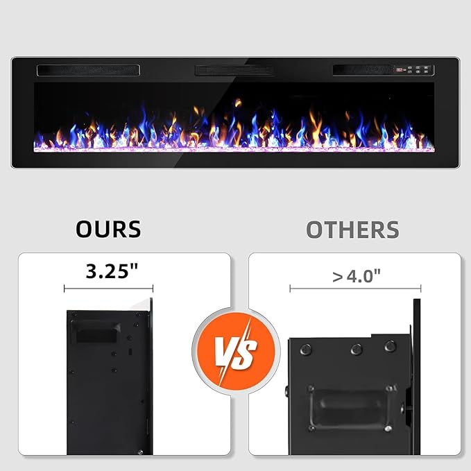 Chimenea Eléctrica VENDROZ 72 Pulgadas, Ultra Delgada, con Control Remoto miniatura 6