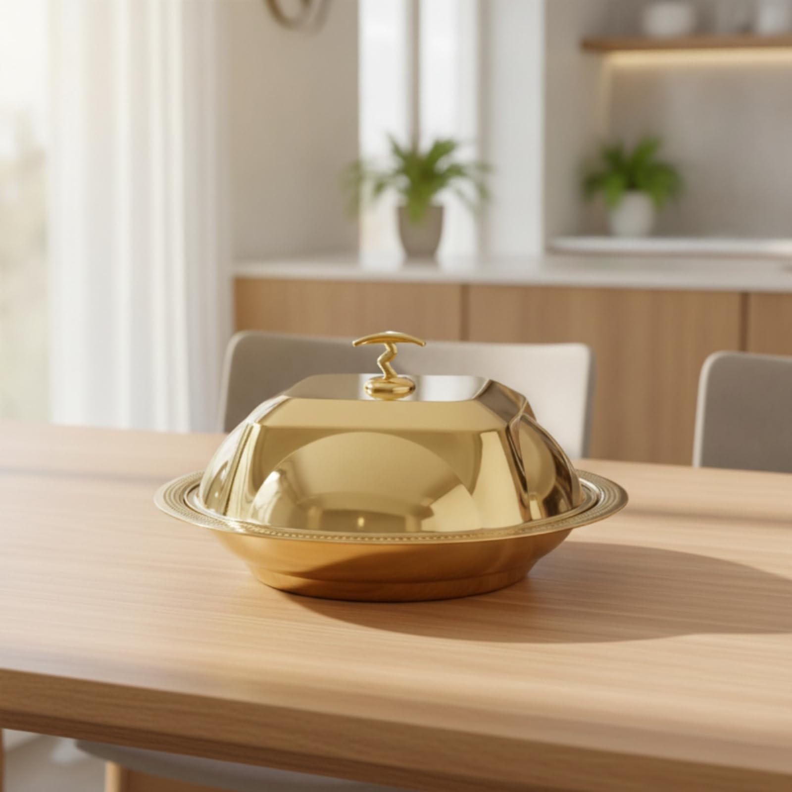 predolo Vassoio da Portata con Coperchio Elegante Vassoio con Coperchio a Cupola Lavabile Piatto Cloche per Catering, Buffet, Oro, 48cm