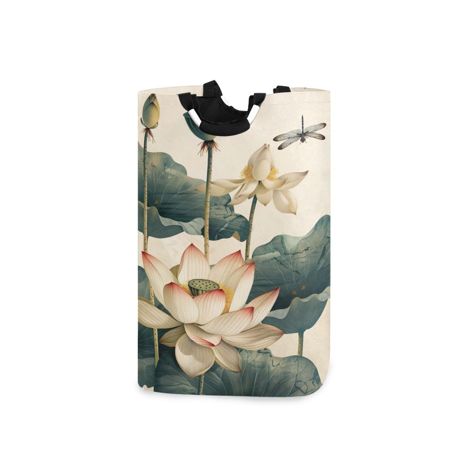 Jihqo Laundry Hamper Basket Pond Lotus Flowers Collapsible Nursery Storage Bin Waterproof Clothing Baskets for Home Bedroom Bathroom Washing Room