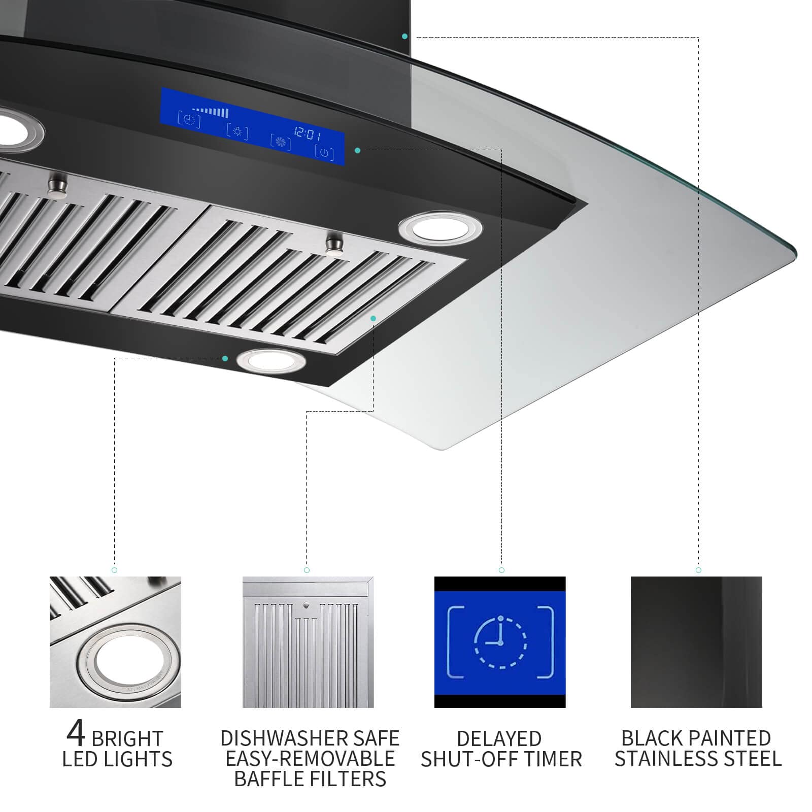 36 inch Island Mount Range Hood 700CFM Powerful, Ducted/Ductless