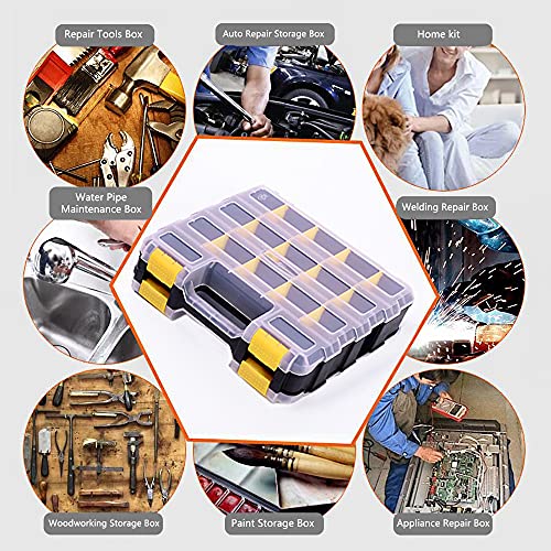 Image of Tools Organizer Box Small Parts Storage Box 34-Compartment Double Side Hardware Organizers with Removable Plastic Dividers for Screws, Nuts, Nails, Bolts