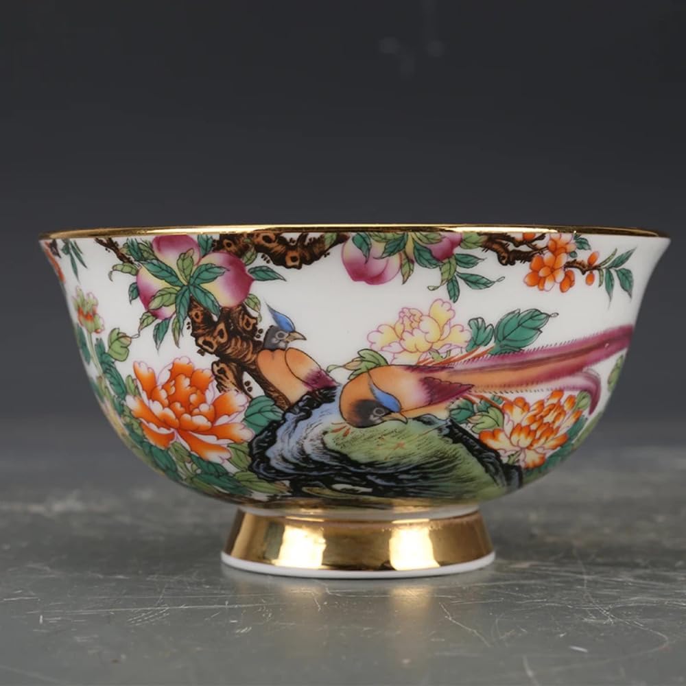 Cuenco de porcelana antigua de 13 cm de la dinastía Qing con acabado esmaltado