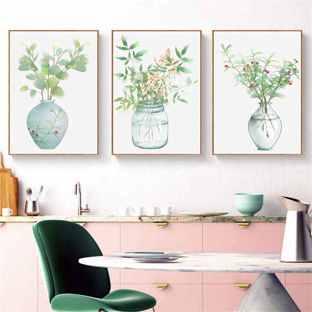 WBYZAC Art Prints-Abstract Watercolor Plant Flowers Canvas Paintings Botanical Prints Leaves Poster Picture for Living Room Kitchen Home Decor Artwork-50 * 70cm*3PCS (No Frame)