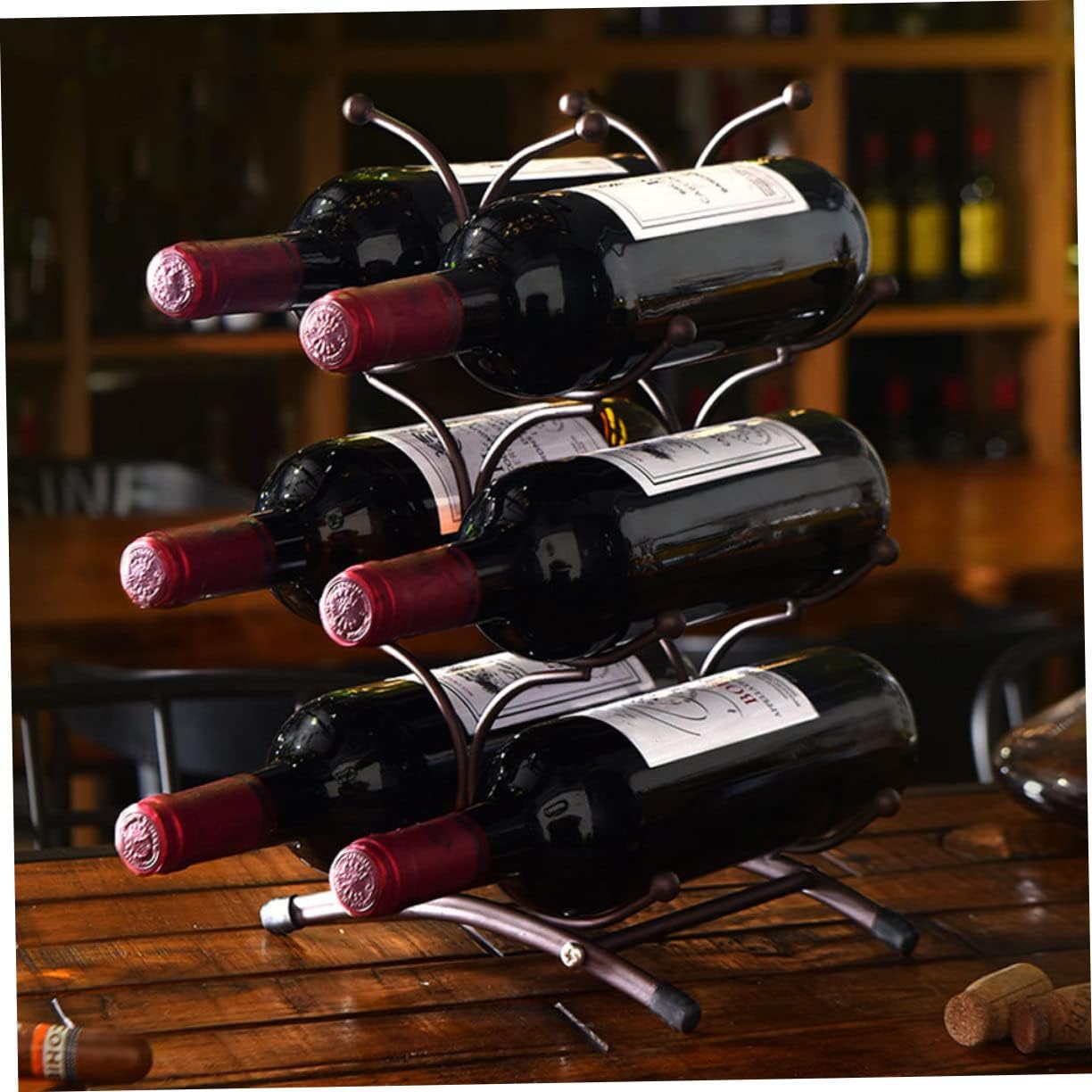 European Style Iron Wine Rack for 6 Bottles Decorative Tabletop Wine Holder Home Bar Kitchen Display Shelf and Home Decoration