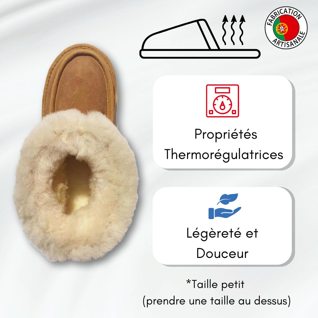 Pantoufles/Chaussons Printemps/Eté/Automne/Hiver Homme et Femme | Peau de Mouton 100% Naturelle | du 36 au 47 | Intérieur et Extérieur | Propriétés thermorégulatrices