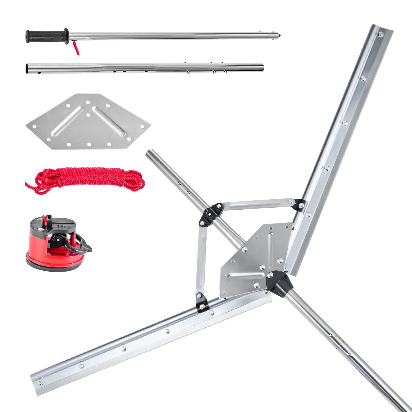 VEVOR Teichrechen, Wasser Unkrautrechen mit 1219 mm max. Schnittbreite, Stahlklingen, See-Unkrautschneider mit 9 m Nylonseil, Seerechen zum Entfernen von Rohrkolben, Schilf, Seerosenblätter