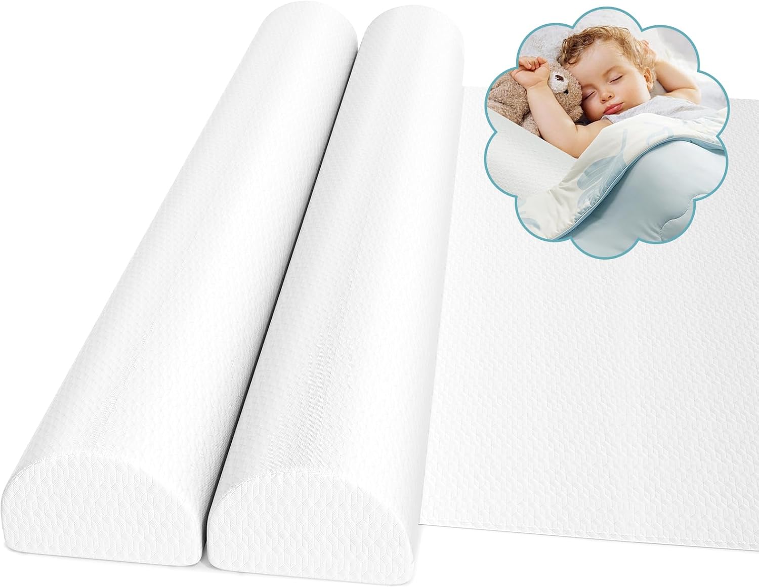 omzer Bed Bumpers for Toddlers: 30D Memory Foam Bed Rail with Non-Slip Machine Washable Cover - Bed Guard Rail for Toddlers for Kids Baby Bed Rails Guards for King Queen Twin Full Bed - 2 Packs