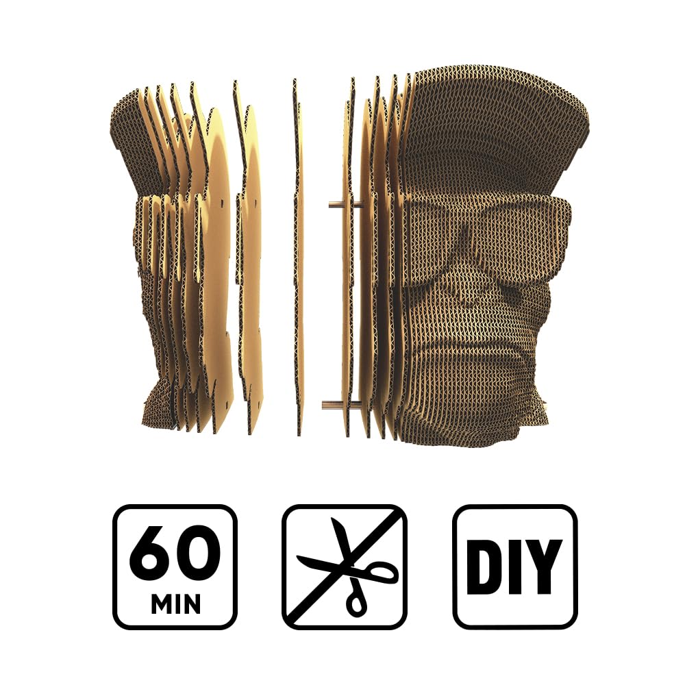Singe Ne Rien Voir Puzzle 3D en Carton – Maquette à Monter | 95 Pièces, 16 × 15 × 12 cm – Kit Sculpture DIY à Peindre, Matériaux Recyclés, Ados & Adultes, Idée Cadeau Déco