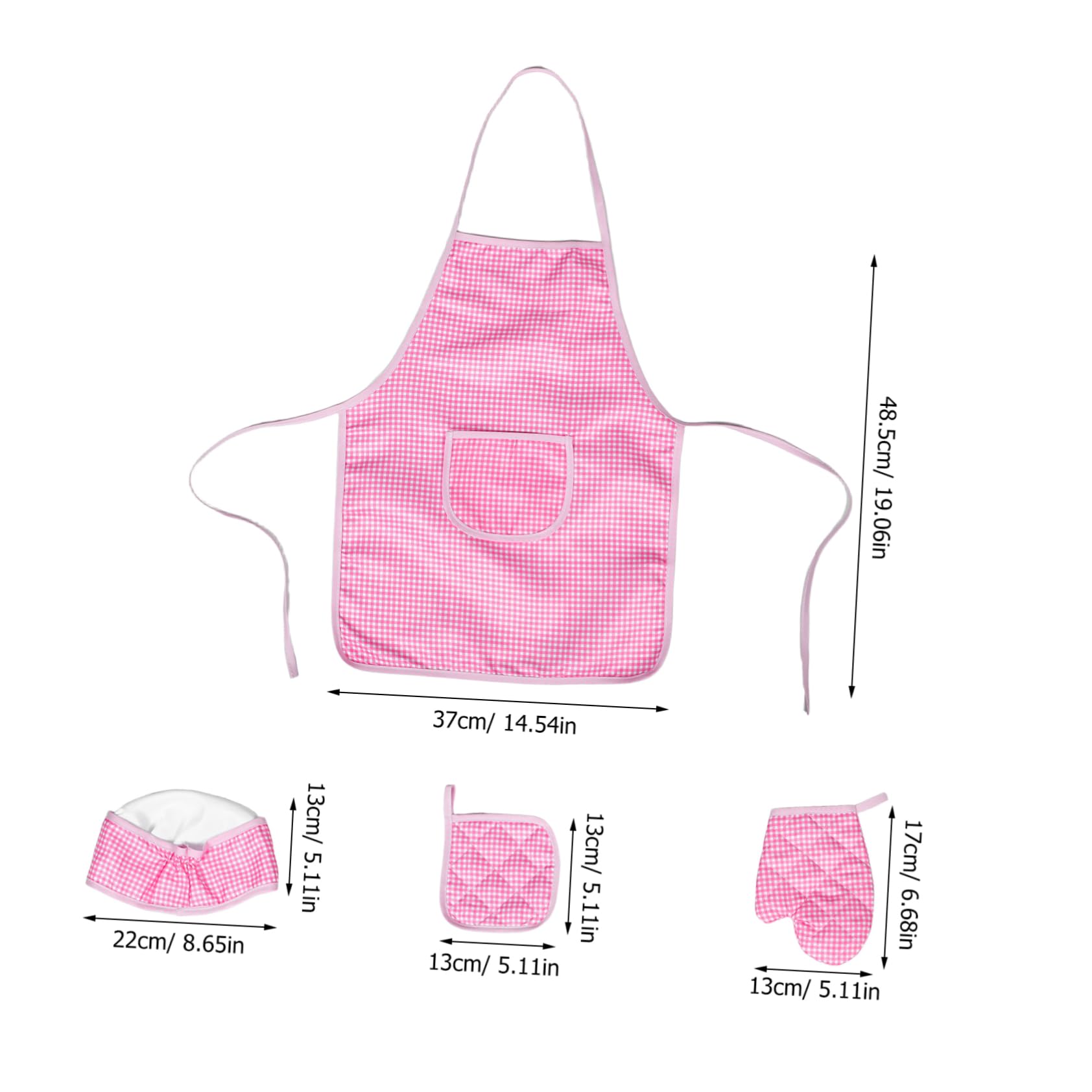 ERINGOGO Fashionable Checkered Kids Apron Cooking Tools Set Chef Hat for Boys Girls Safe Soft