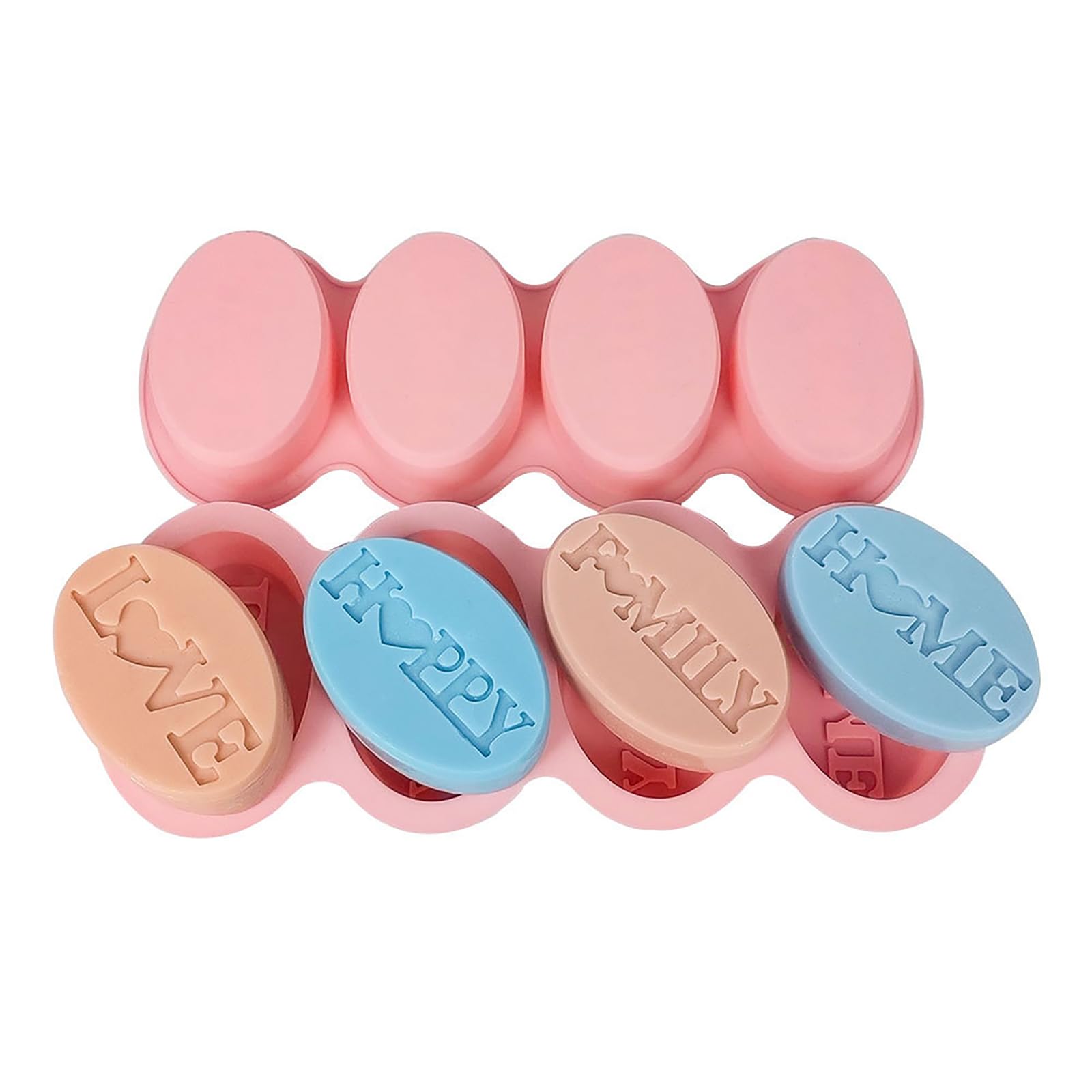BFJ Silicone Soap Mould 4 Cavities Oval Silicone Soap Moulds with Letter for Homemade Craft Soap Mold, Cake Mold, Ice Cube(Size 9 x 6cm)