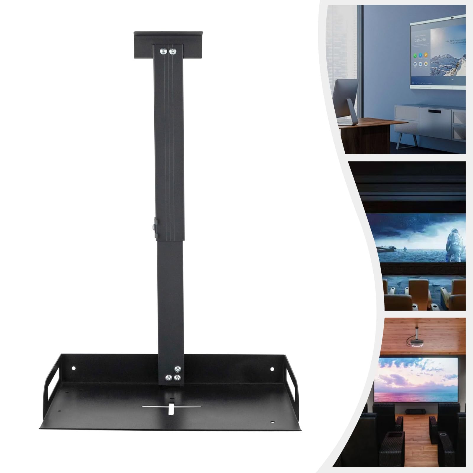 Generisch Supporto universale per proiettore da soffitto, altezza regolabile 34-56 cm, installazione senza foratura, gestione dei cavi nascosta, nero, per casa/ufficio