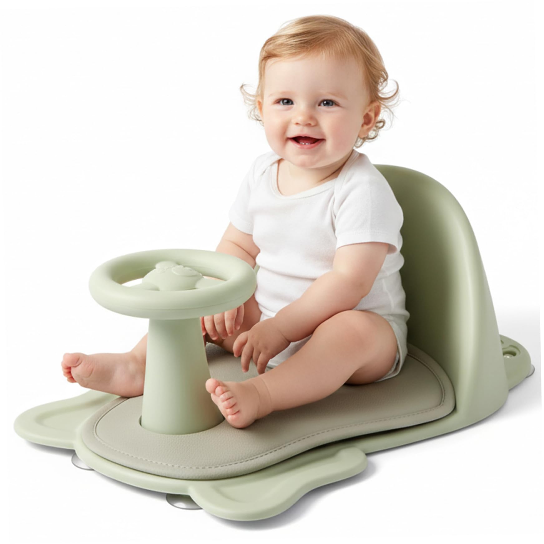 Asiento de baño para bebé, Asiento de baño para bebé - Silla segura para niños pequeños con respaldo y ventosas para sentarse en el fregadero o la bañera, verde