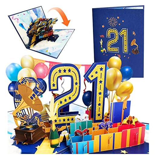 Tarjeta Felicitacion Cumpleaños 3d Pop Up Tarjetas Cumpleaños 21th Birthday Card para Hombres y Mujeres Familias Amantes Amigos y Niños (A 21)