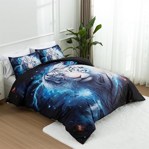 Miniatura 2 de Holawakaka Lightening Tiger - Juego de edredón para niños, adolescentes y hombres, tamaño Queen, juego de cama con estampado de animales salvajes,