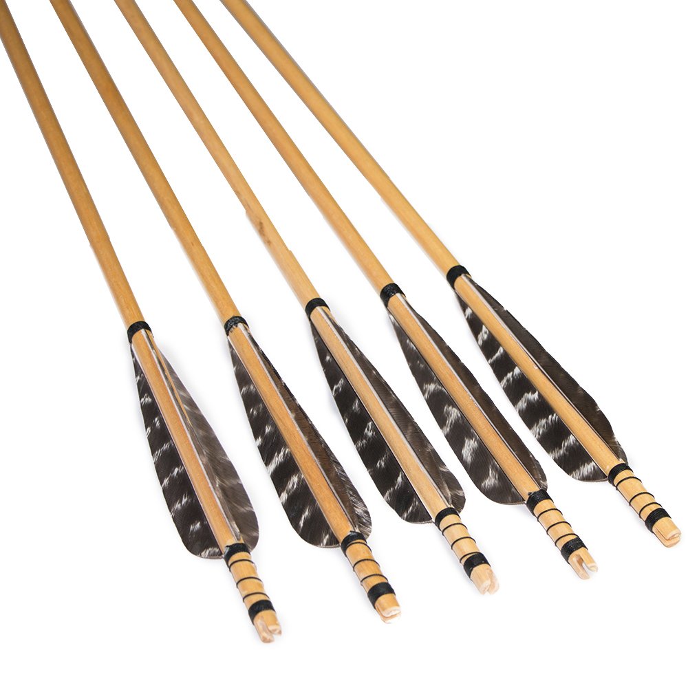 Huntingdoor 6X32 Handmade Pura Tiro con L'Arco in Legno Freccia Fagiano Piuma del Tacchino Fletching Practice frecce Bersaglio con Silver Point per Ricurvo Tradizionale Arco o Longbow