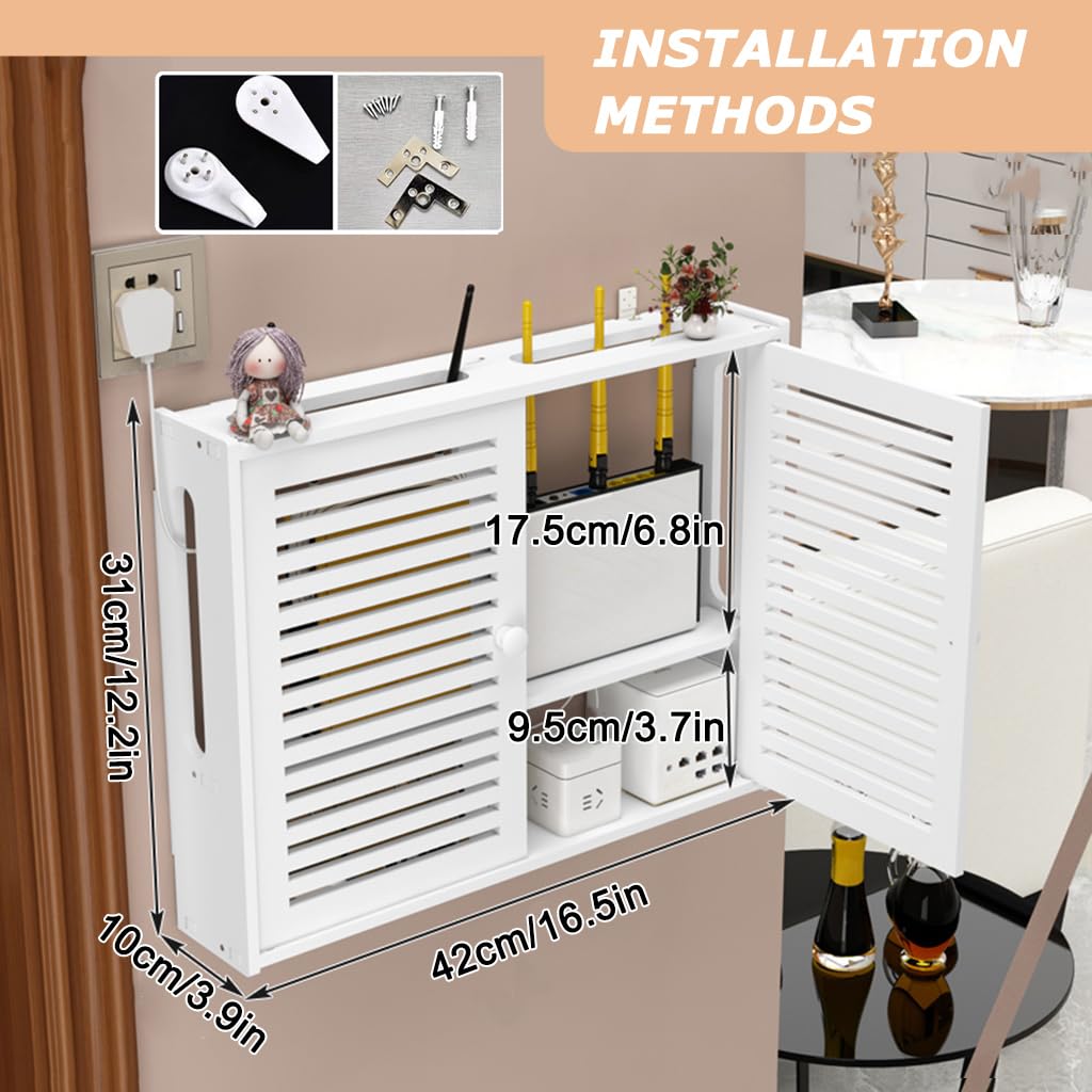 Mensola galleggiante per router ed elettronica di archiviazione a parete decorativa organizer per set top box multimediale quadro elettrico scatola bianca 42 x 11 x 31 cm