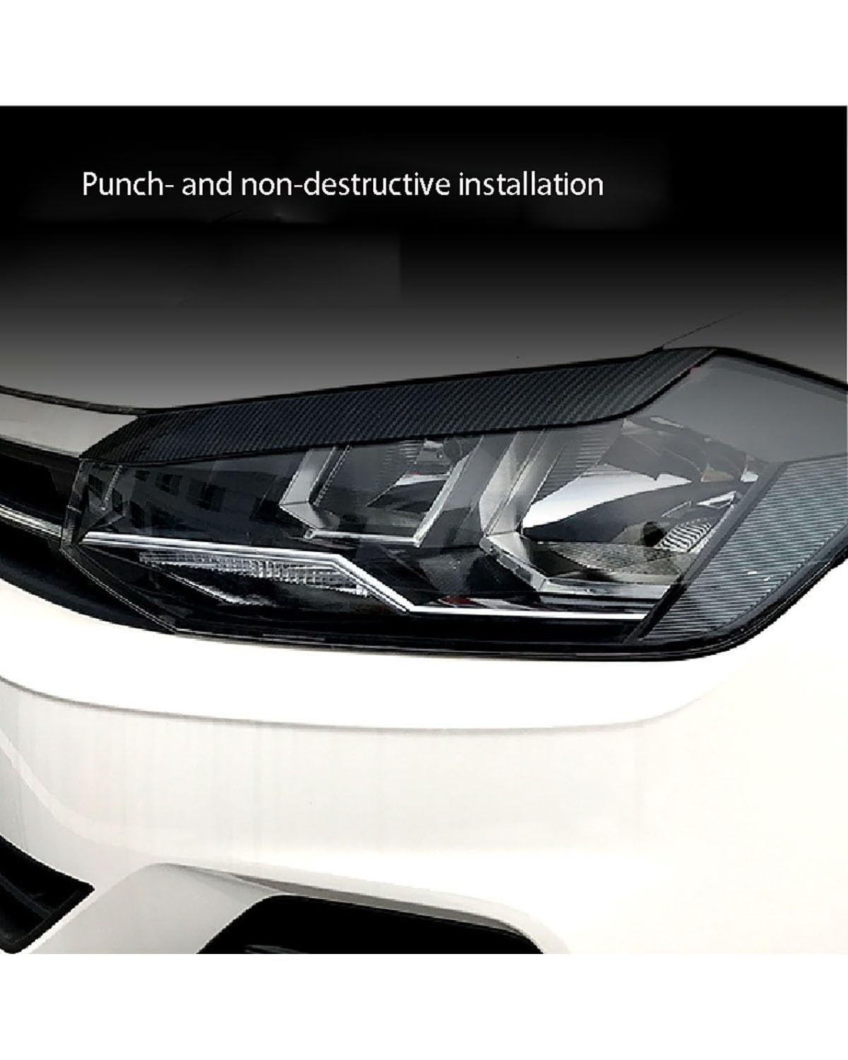 Ciglia Auto Per Polo Mk6 6a generazione 2018 faro anteriore con lampada a forma di sopracciglio accessori per modifiche esterne dell'auto Sopracciglia Fari(Bright black)