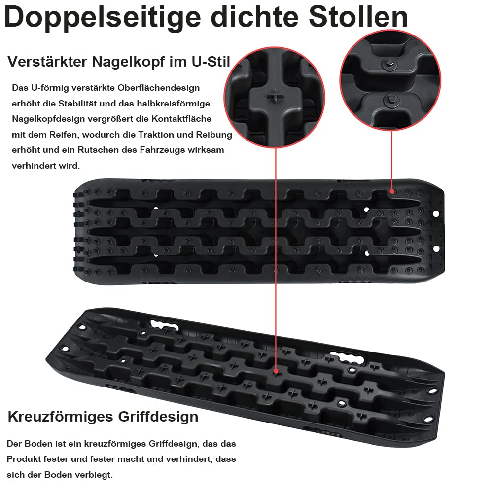 GOPLUS 2 x zandplaten oprijhulp, recovery board offroad-tracks max. 10T lading, tractiehulp tractiemat auto bij sneeuw, modder, zand, bandenladder voor auto, vrachtwagen (58 × 31 × 6 cm, rood
