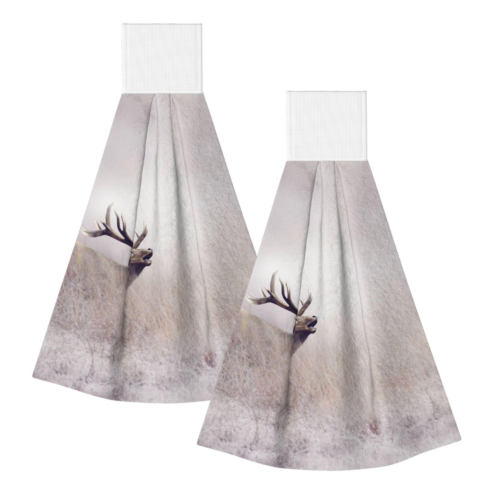 DOPKLNA Wild Deer Print, 2 Pcs Hanging Coral Fiber Hand Towels for Bathroom, Absorbent Kitchen Towels