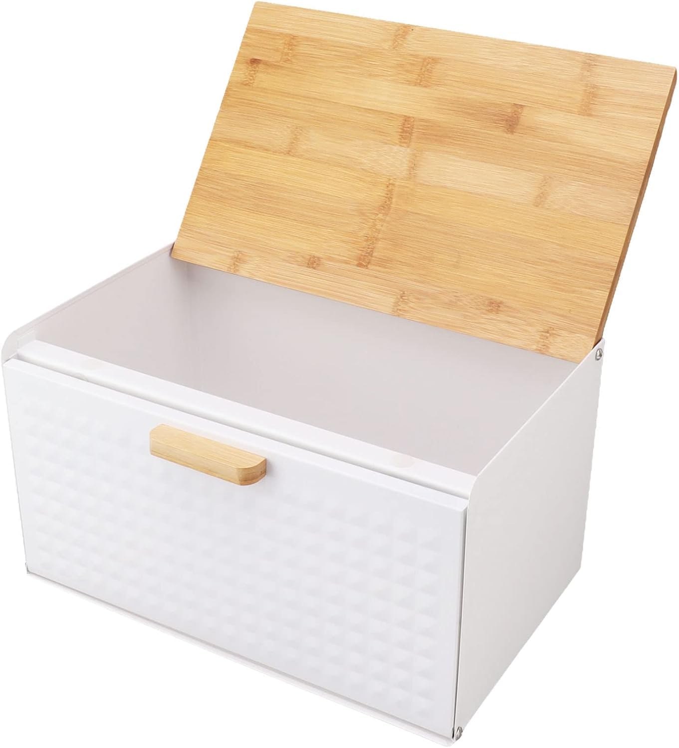 Grande Scatola per Il Pane in Legno con Struttura in Ferro, 35,5x21,5x20 Cm, Elegante Contenitore da Cucina per Il Pane Fresco, Ideale per Panettieri Casalinghi E Amanti del Cibo White