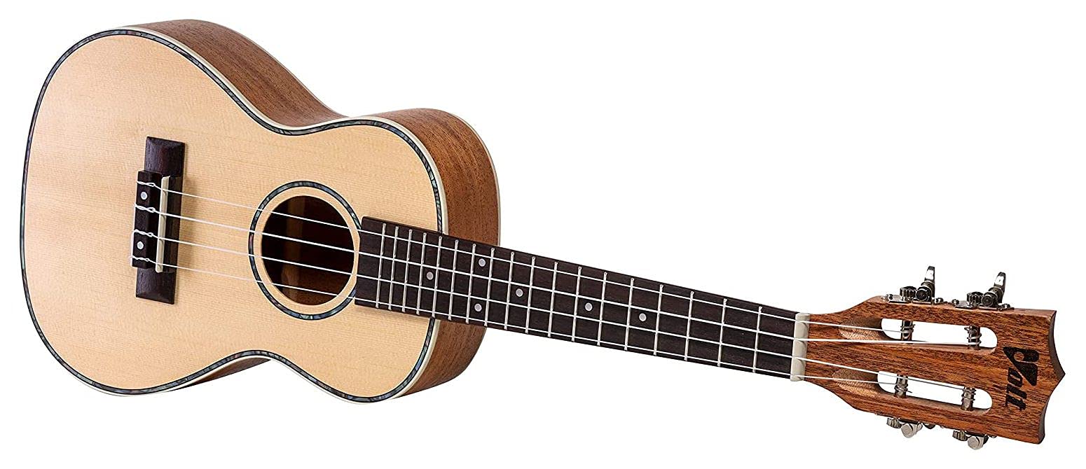 VOLT - Ukulele Texas, dimensioni: tenore, copertina in abete massiccio, tastiera: palissandro, finitura lucida, bordi in madreperla, lunghezza: ca. 660 mm, con bottoni per cintura, custodia imbottita