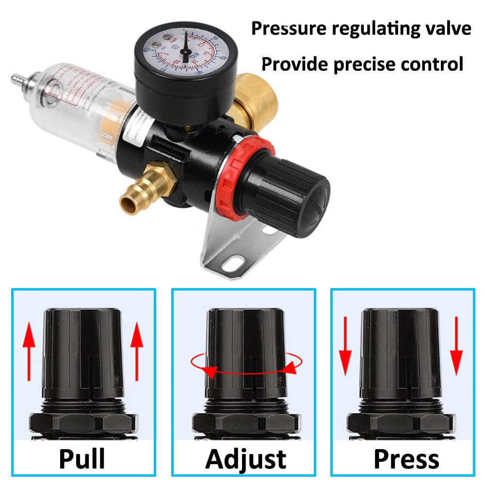 Regolatore Filtro Aria 1/4" Per Compressore - Separatore Acqua Olio In Ottone, 30-120PSI - Foto 2