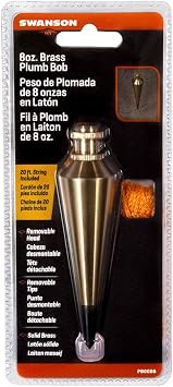 Swanson 8oz Solid Brass Plumb Bob with String, Hardened Steel Tip, PB008B