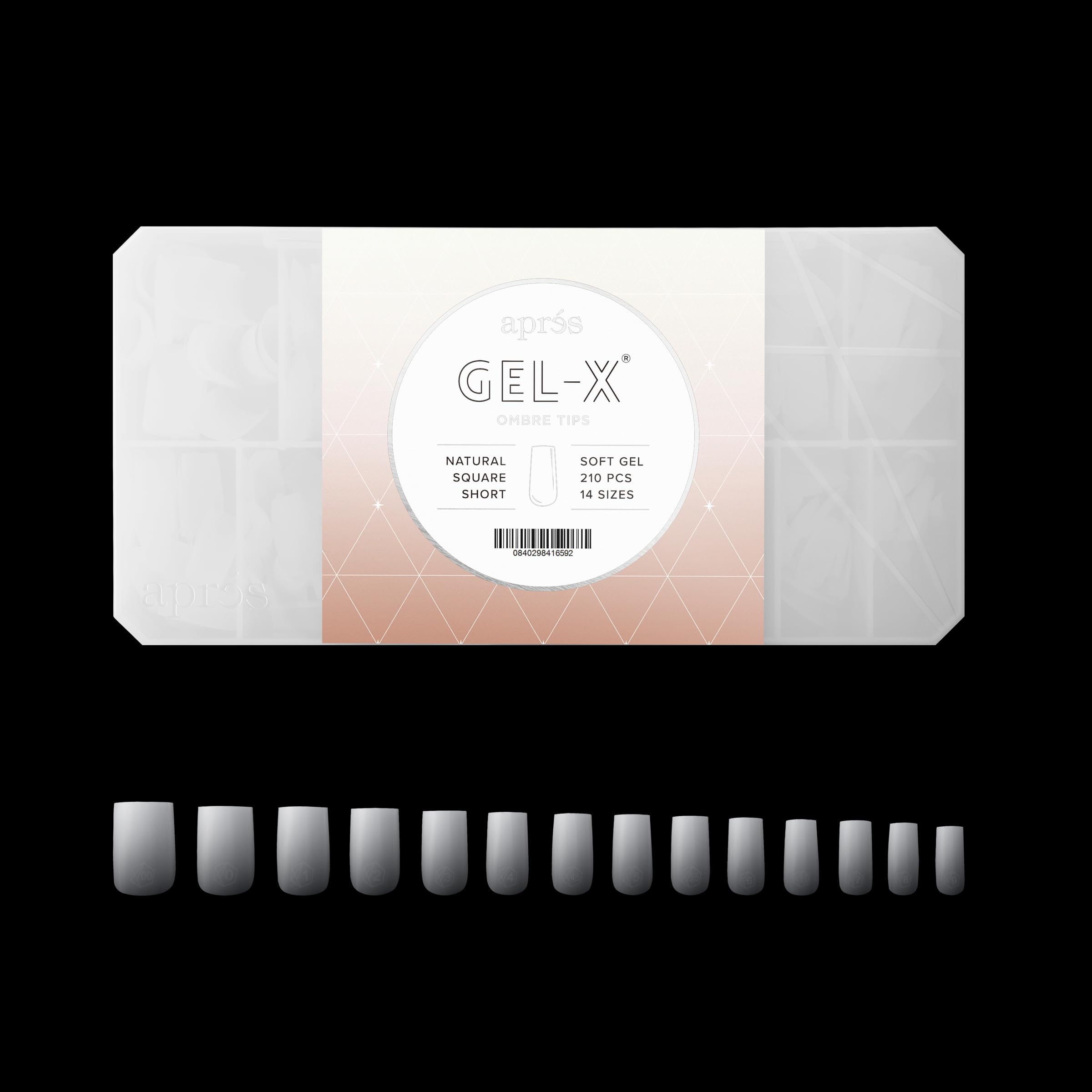 Apres Ombre Gel-X Boîte de 210 faux ongles – 14 tailles 00-9 – Qualité supérieure (naturel carré court)
