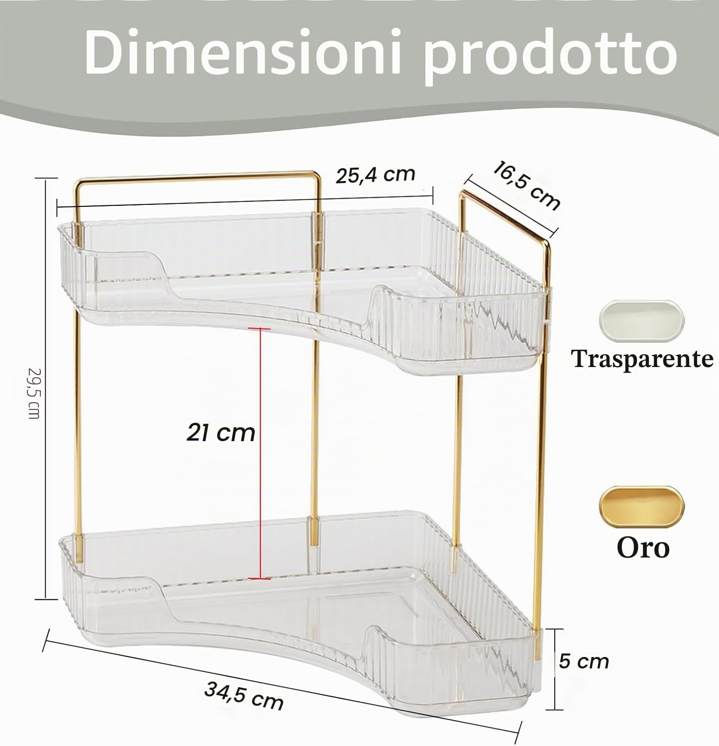 Organizzatore di Trucco, organizzatore angolare per il bagno, Organizzatore di Cosmetici ad Grande Capacità, Organizer Trucchi Multifunzione Adatti per Toeletta, Bagno, 2 Livello, Trasparente