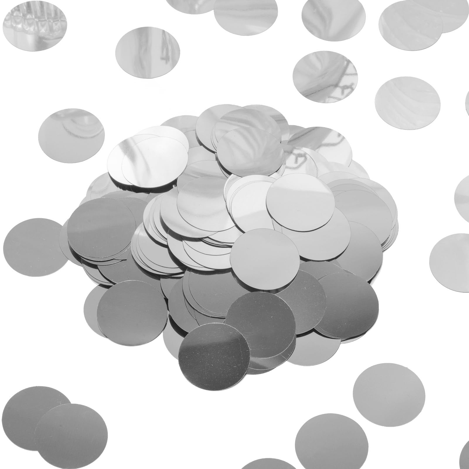 WEVEN Silver Confetti Party Decorations Circle Plastic Confetti Sparkle Metallic Flakes Table Confetti, 1.2 Inch, 300pcs