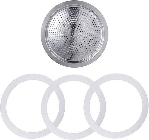 Sivaphe 2 tazas de repuesto para cafetera de café expreso de acero inoxidable, 1 filtro y 3 sellos de junta de silicona Sivaphe 2 tazas de repuesto para cafetera de café expreso de acero inoxidable, 1 filtro y 3 sellos de junta de silicona