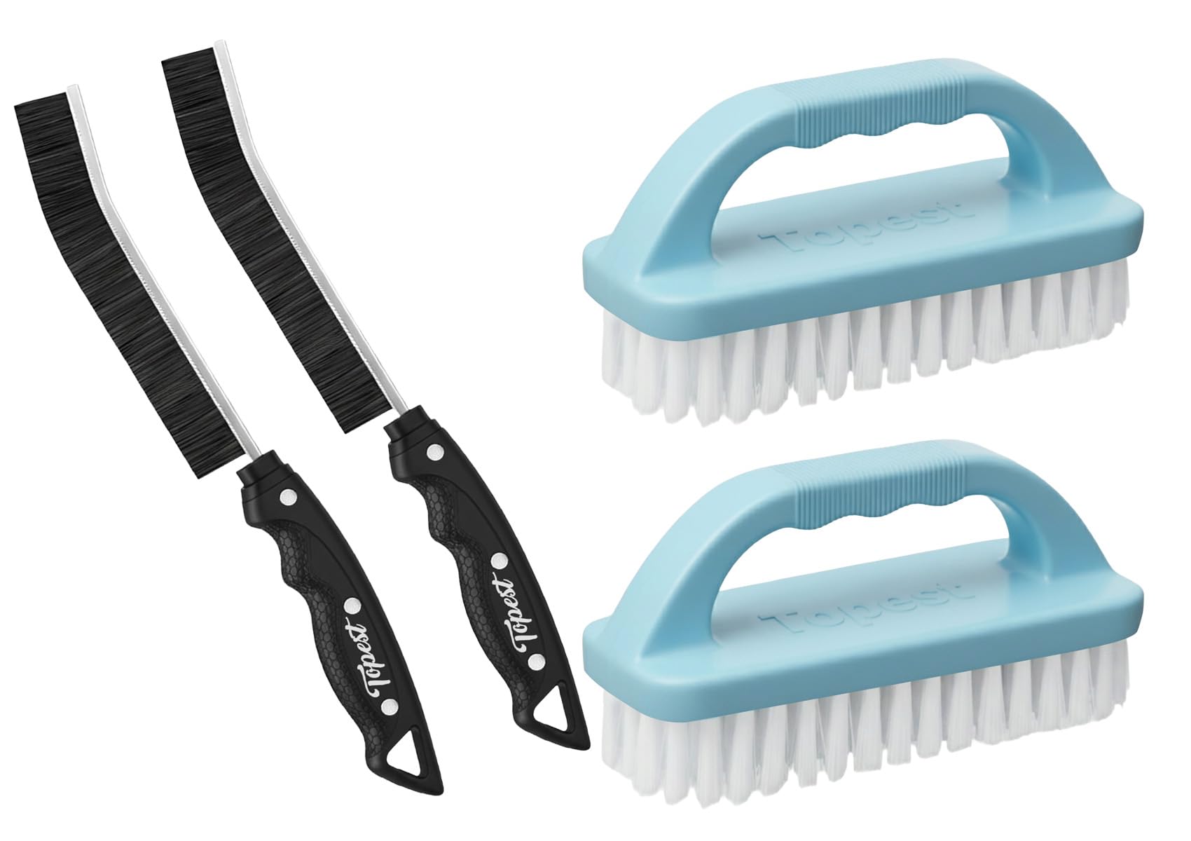 2X Multifunctional Heavy Duty Scrub Brush + 2X Crevice Cleaning Brush Hard-Bristled| Comfortable Sturdy Cleaning Brushes for Bathroom, Tiles, Floor, Sink, Shoe, Floor etc.