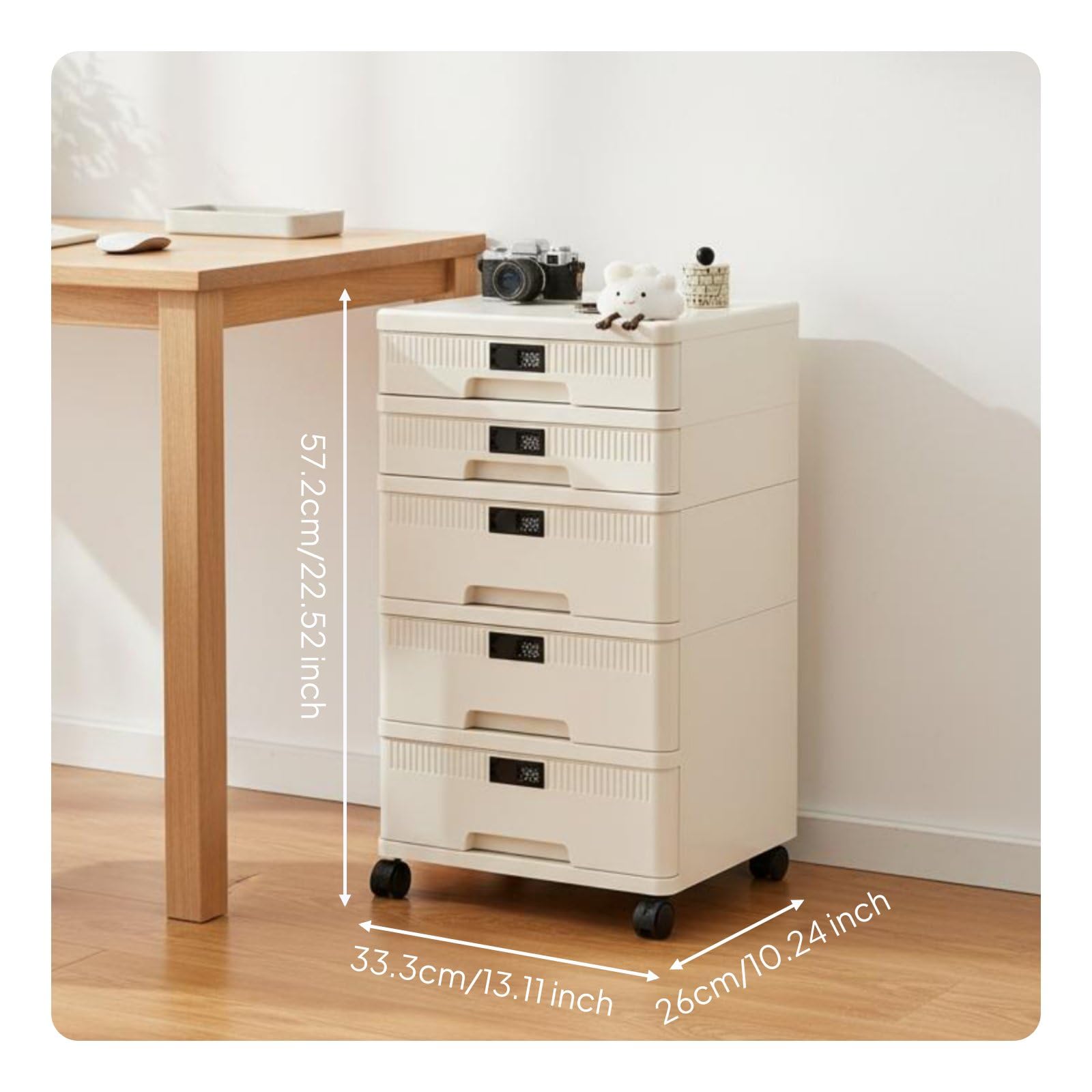 Almencla Archivador con Cajonera de Escritorio Gabinete de Almacenamiento Organizador con Llave Compartimentos para A4 Certificados y Suministros Material PP, 5 Capas 3 Altas + 2 Bajas