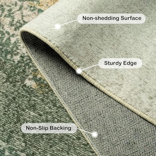 Image of Kelarea Living Room Rug, 8x10 Rug Modern Abstract Washable Rugs Green Faux Wool Vintage Carpet, Non Slip Large Rugs for Bedroom, Dining Room, College Dorm, Home Office