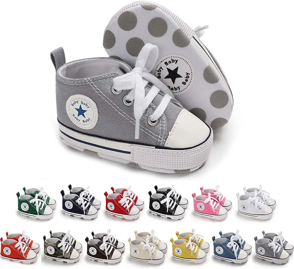 Meckior Baby Girls Boys Canvas Sneakers Soft Sole High-Top Ankle Infant First Walkers Crib Shoes