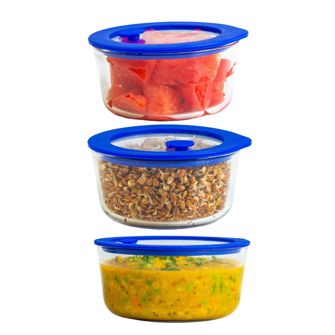 Truly Eco Glass Containers with Lid - 1652ml | Lunch Box for Office | Air Tight Containers for Storage |Round Borosilicate Glass Containers for Kitchen Storage | Microwave & Freezer Safe (Set of 3) (B0CP48Q995) Amazon Price History, Amazon Price Tracker